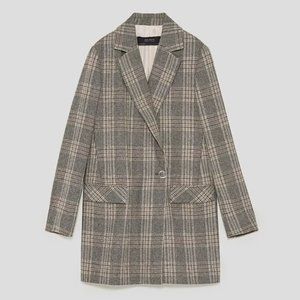 Zara Plaid Longline Blazer Coat Jacket